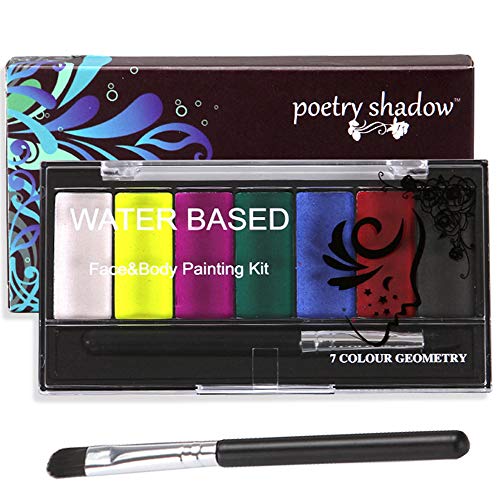 Face Paint, Body Paint Kit for Kids and Adults, Professional Painting Palette Water Based, 7 Vibrant Colors with Brushes, Hypoallergenic Safe Non-Toxic, Ideal for Halloween Party Festivals Costumes