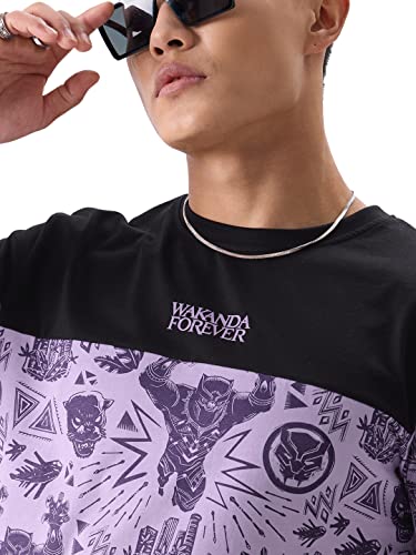 Image of The Souled Store Official Marvel: Wakanda Forever Colourblock Men and Boys Regular fit Graphic Printed Half Sleeve Cotton Multicolored Men T-Shirts