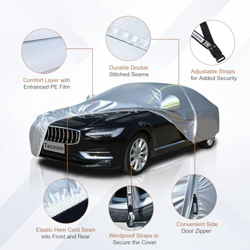 Image of Tecoom Car Cover for Automobiles Waterproof, Windproof Sun Rain Snow Protection Fit for Tesla Model 3 Toyota Corolla 2000-2023 Honda Civic 1991-2023, Kia Stinger /Forte, Full Covers Sedan 191-200 inch