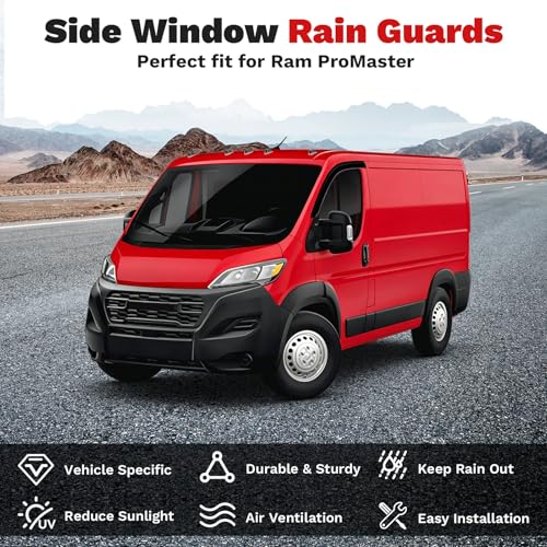 Image of Canvcle ProMaster Rain Guards - Window Visors for Ram ProMaster 2014-2025 2026, Outside-Mount Tape-On Side Window Wind Deflectors for ProMaster Accessories, Vent Visors Shades Rainproof 2PCS Black
