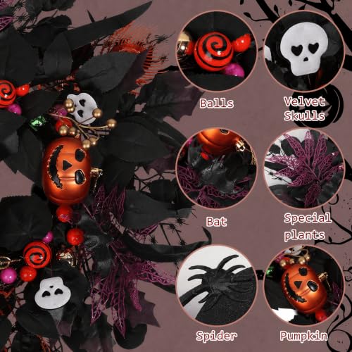 Halloween Wreath for Front Door, 24" Black Gothic Spooky Outdoor Décor - image 6