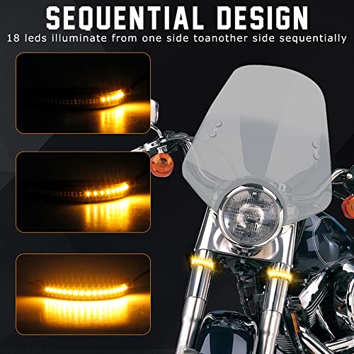 Quasco Front Rear Motorcycle Led Turn Signals, Universal White Amber Fork Light Strip, Red Brake Tail Lights Compatible With Harley Cafe Racer Dual Sport Dirt Bike, Pack Of 3 #TOP1