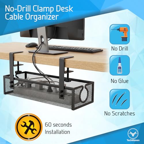 Image of Cable Wire Organizer Tray | Adjustable Under Desk Rack with Screws | Holder for Cords & Extension Wires | Multipurpose Organizer for Tables /Desks (Style 2)