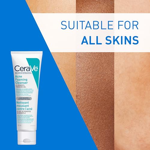 CeraVe 4% Benzoyl Peroxide Acne Treatment Foaming Cleanser Face & Body Wash, with Hyaluronic Acid and Niacinamide. Helps Clear Acne Pimples and prevent breakouts. Gentle Gel, Fragrance-Free, 150ML - Image 5