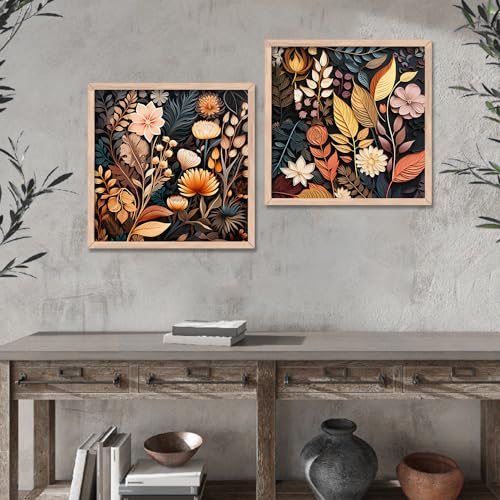 Image of kotart - Premium Digital floral Art Paintings with Frame for Home Decor - Framed Wall Painting for Living Room Bedroom Office Room Decor - Pack of 2 (13x13 inch, B)