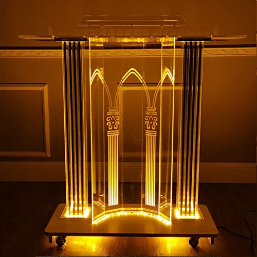 HAicom Púlpito acrílico, podio Transparente de Lujo, Soporte de Suelo Ligero, rodante para Boda, Oficina, Aula, Iglesia, Escuela, Conferencia de Prensa