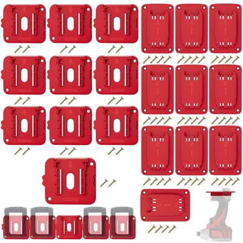 20 Packs Tool Holder and Battery Mount Holder Compatible for Milwaukee 18V 10 Pack Battery Mounts Rack for 18V Batteries 10 Pack Tool Hangers Organizer for Garage/Workshop Storage(w/60 Screws)