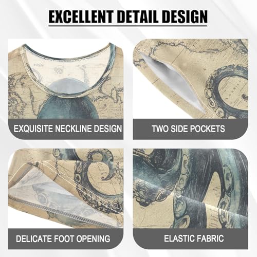 ALAZA Vintage Blue Octopus Nautical Map Retro Pajamas Set Short Sleeve Cotton Sleepwear Summer Pjs 2 Piece 5-14Y4