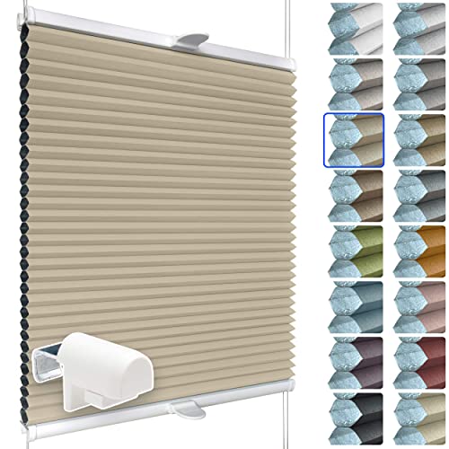 SchattenFreude Waben-Plissee für Fenster | 100% verdunkelnd/Blackout | Mit Klemm-Haltern | Klemmfix ohne Bohren | Beige (Weiße Rückseite), Breite: 75cm x Höhe: 130cm