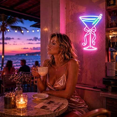 Image of Bow Cocktail Neon Sign for Wall Decor Light Up Sign Led Signs for Room Bar Pub Party Home Wall Decor USB Powered