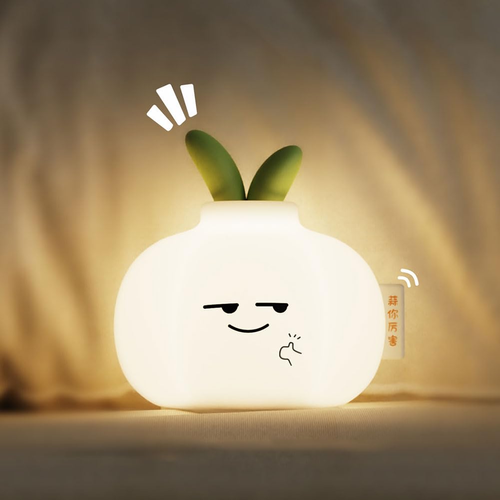 Luz Nocturna de Dibujos Animados de ajo de Silicona Suave - Lámpara de Noche con iluminación cálida para guardería, decoración de Escritorio