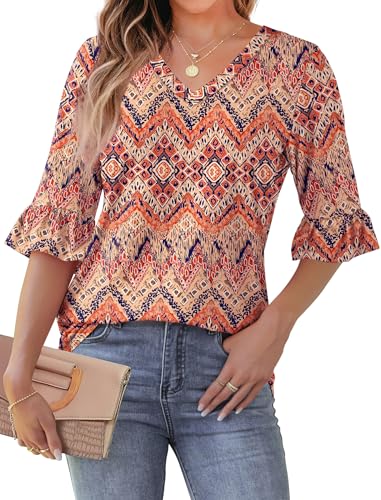 SAMPEEL Blouses for Women Dressy Casual 3/4 Length Sleeves Tops Summer Boho Clothes for Women 2025 Fashion L