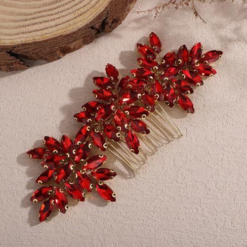 Peine Teyglen rojo con cristales para novia miniatura 3