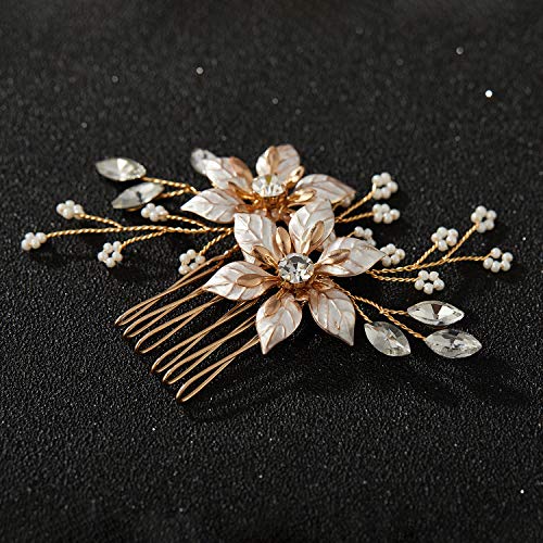 Sweetv Gold Bridal Hair Comb-Handmade Wedding Hair Clip Wedding Hair Accessories For Women #TOP5