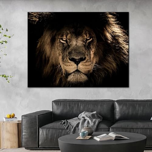 Cadre intérieur 70x90 cm grand tableau abstrait lion africain moderne