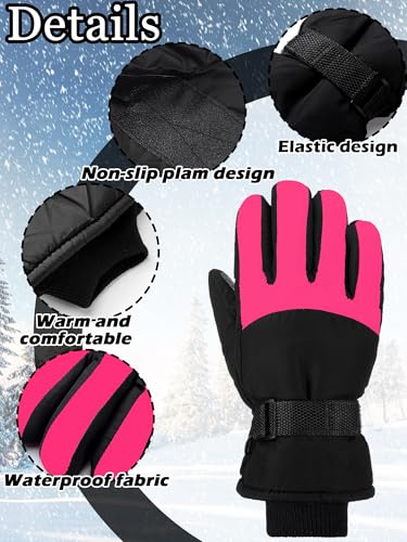 Image of SATINIOR 2 Pairs Kids Waterproof Winter Snow Gloves Ski Gloves for Boy Girl Outdoor Warm Thickening Snowboard