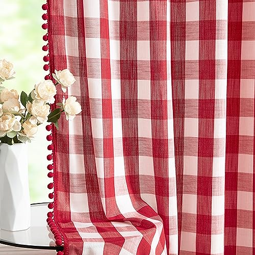 Treatmentex Rot Weiß Buffalo Kariert Gardinen mit Kräuselband Vorhang...