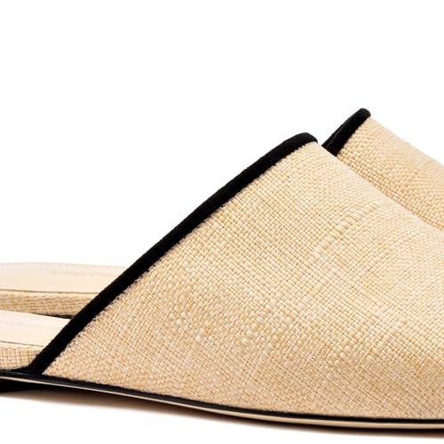 Venice Flat Mule In Beige Raffia And Black Trimming4