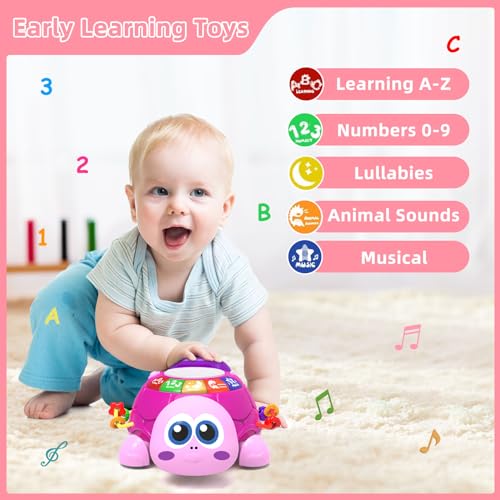 Hanayo Baby Musical Turtle Crawling Girl Toys for 6-18 Months，Infant Early Learning Educational Toy，Baby Girl Gift Essentials for Newborn 7 8 9 11+ Months 1-2 Year Old(Pink) — view 3