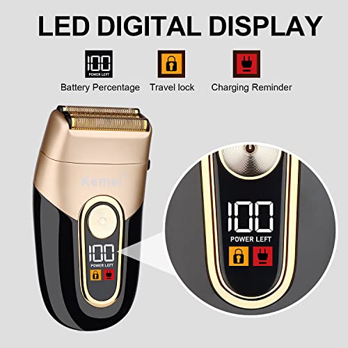 Kemei Electric Shavers For Men, Waterproof Cordless Rechargeable Beard Trimmer Electric Razors Reciprocating Precision Trimmer Twin Blade Multifunction Razor Barber Supplies #TOP4