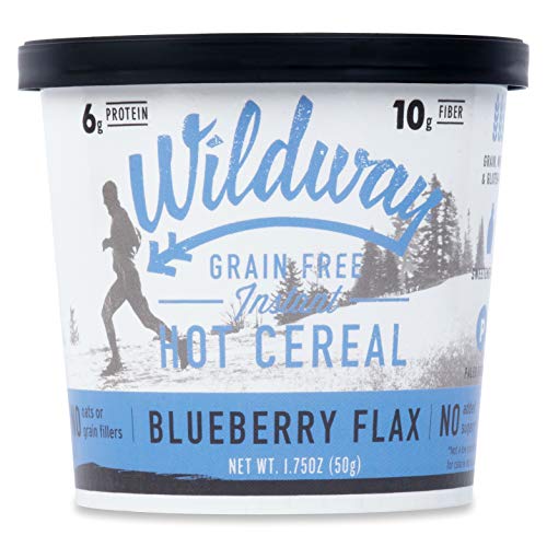 Wildway Vegan, Keto Hot Cereal Cups | Blueberry Flax | Certified Gluten Free Instant Breakfast Cereal, Low Carb Snack | Grain-Free, Keto, Paleo, Non-GMO, No Artificial Sweetener | 6 pack