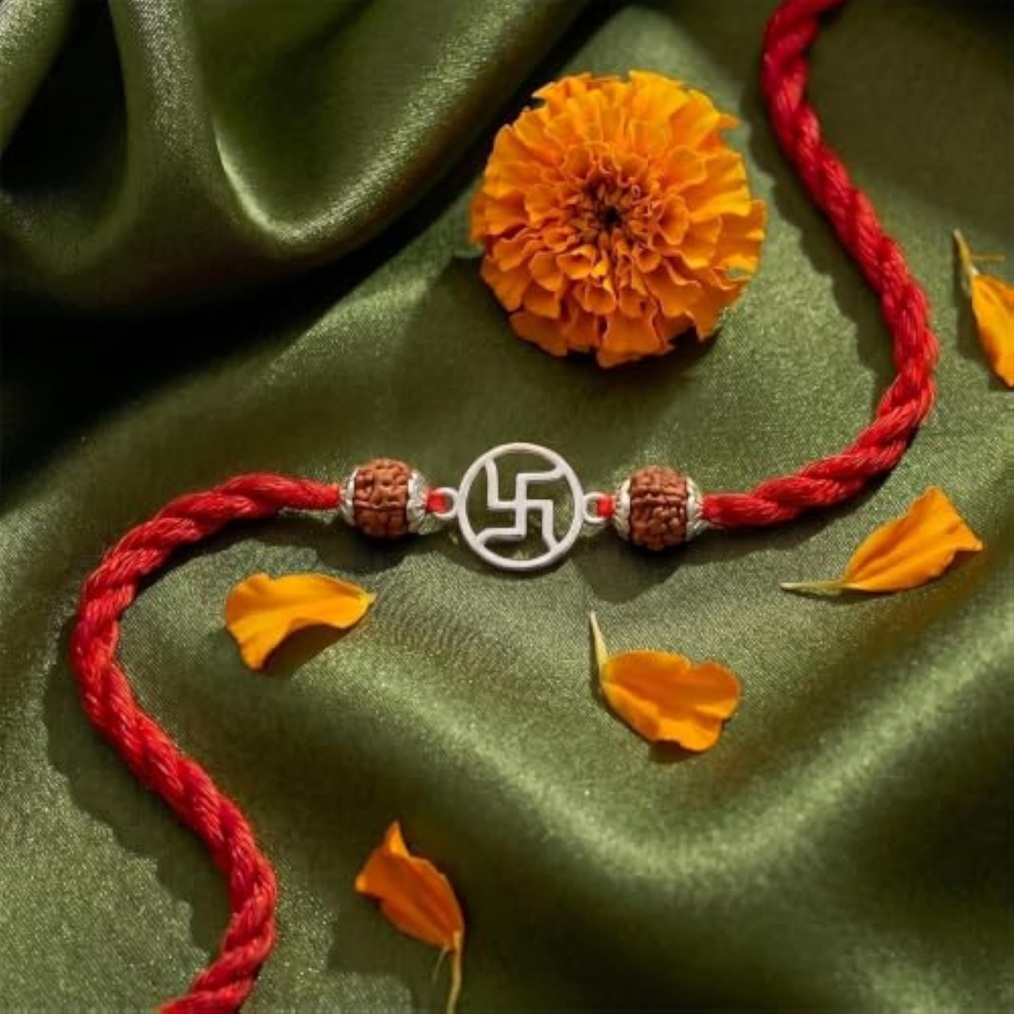 Shubh Swastik Rhodium Plated 925 Silver Rakhi