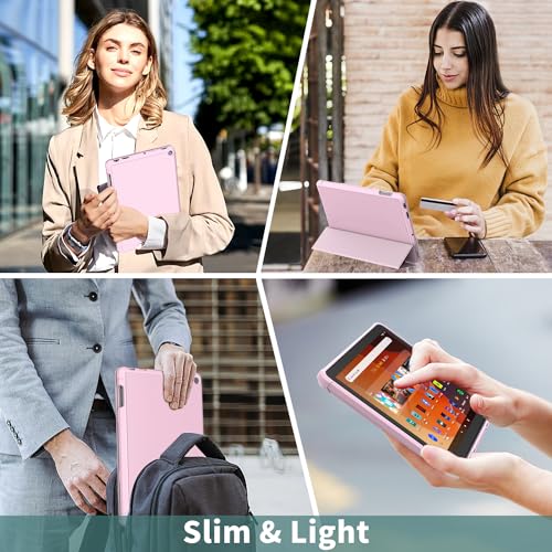 Image of DJDJ&RPPQ Dual Angle Lightweight Trifold Stand with Soft TPU Back Case Not fit 10in Sony Nokia with Auto Wake-up- Pink