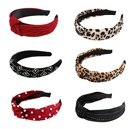 Knot Headband Wide Turban Leopard Print Headbands Faux Pearl Hair Hoops Cute Hair Accessories Bow Cross Cloth Wrapped Head Wrap For Women Girls