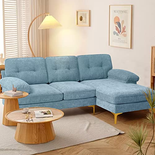 LEISLAND 79" Modern Sectional Sofa Couch for Living Room, Small Couches for Small Spaces, Chenille L Shaped Sofas with Solid Wood Frame, Detachable Cover, Attached Armrest(Light Blue)