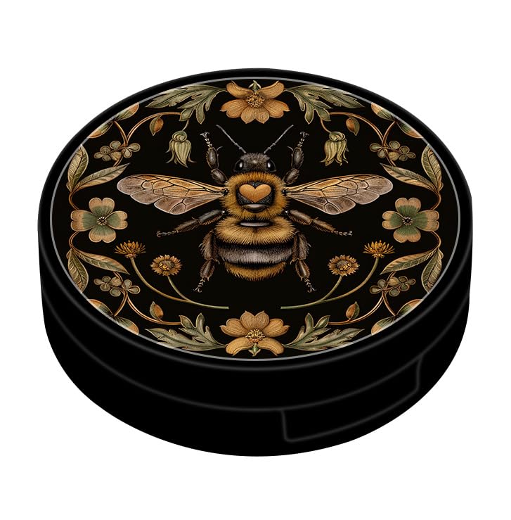 RETUIOS Cute Bee Contact Case Personalized Contact Box Travel Kit Portable Customized Contact Case with Mirror Tweezers Remover Tool Solution Bottle, Small, Black