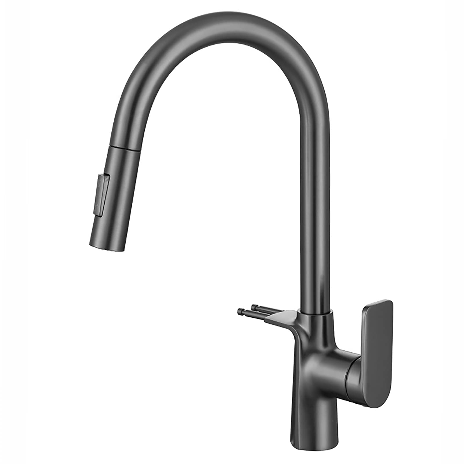 VDOQTLJT Kitchen Faucet with Pull Down Sprayer High Arc 360° Swivel Stretchable Sink Deck Mount Single Handle Tap with Hooks Gray(Gris)