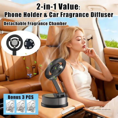 QJMSJZJFDC Car Phone Mount for iPhone 18 Pro Max, Suction Phone Mount, Vacuum Magnetic Phone Holder [ 95+LBS Strong Suction & 2400gf Strong Magnetic] for iPhone 18~12 and More — view 3