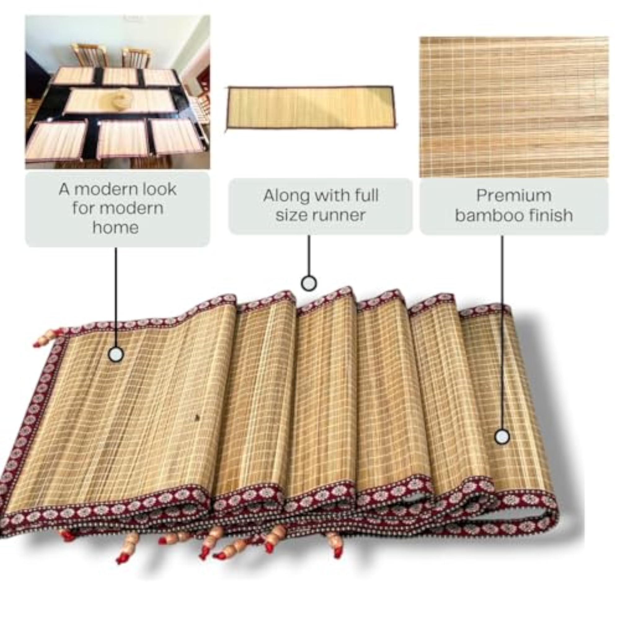 Handcrafted Bamboo Dining Table Mat Set with Runner