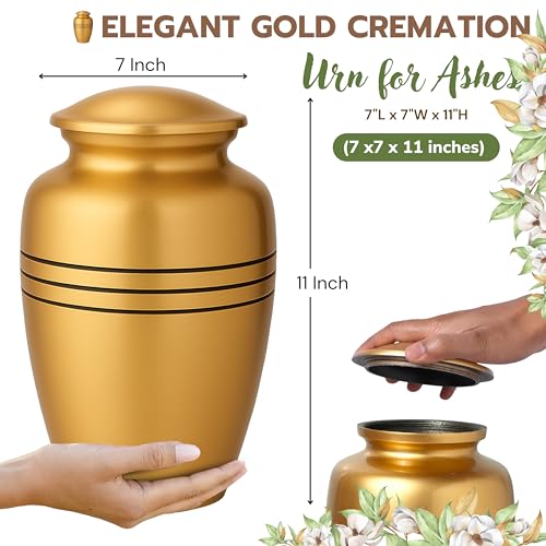Image of Urns for Human Ashes for Women Decorative Urn for Human Ash Woman Men Large up to 220 lbs Decorative Memorial Funeral Burial Urn for Ashes Male Female Dad Mom (Gold Black)