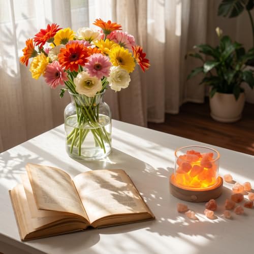 Lamptobe Lampe de Sel Rose Sans Fil avec Socle en Bois Rechargeable – vue 5
