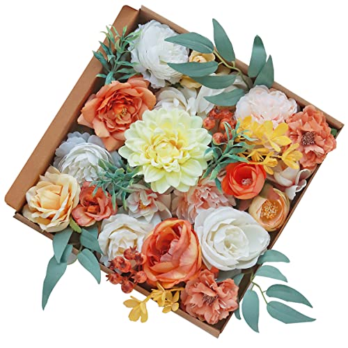 Wocznmu Artificial Flowers Set Fake Flower Leaf With Stems For Diy Bridal Bouquet Table Chair Decor Candle Holder Baby Shower Cake Decor Home Decor (Orange Yellow) #TOP25