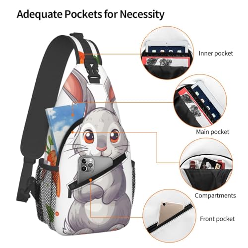 Bolso Sling con Estampado Gray Bunny Carrot para Unisex miniatura 4