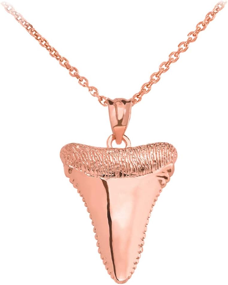 Shark Tooth Lucky Pendant Necklace in Polished 14k Rose Gold