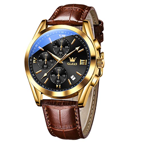 OLEVS Men's Casual Leather Watch, Big Face Chronograph Watch for ...