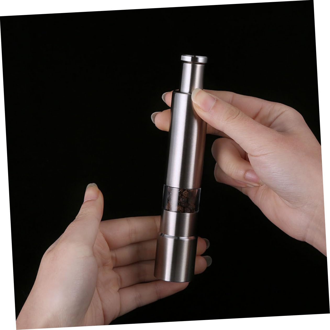 minkissy Pfeffermühle aus Edelstahl mit Feinem Mahlwerk und Druckknopfbedienung Silberfarbene Gewürzmühle zum Würzen in Küche