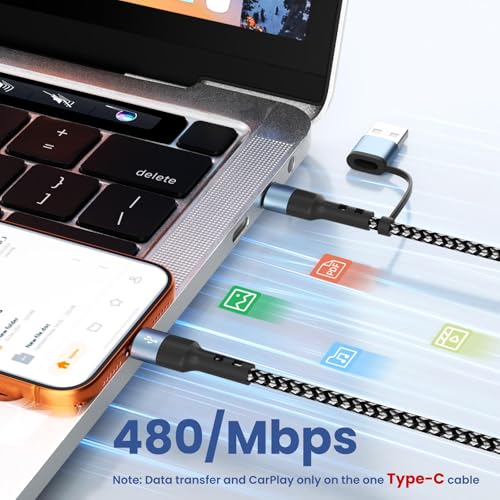 Cable USB 6 en 1 multipuerto con doble Tipo C y Lightning para iPhone 17 5