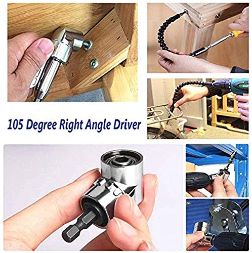 105 Degree Right Angle Driver Angle Extension Power Screwdriver Drill Attachment, 1/4 Inch Hexagon Flexible Screwdriver Extension Soft Shaft Kit For Screwdriver &Drill #TOP3