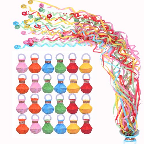 12Pack Hand Thrown Streamer Poppers Colorful Confetti Streamers No Mess Party Poppers Streamers for Weddings Birthdays Events Quiet Easy Cleanup (Colorful 12Pack)