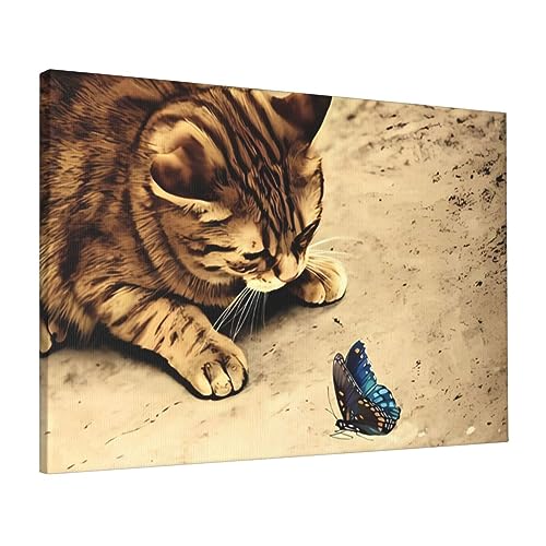 Toile murale chat marron amusante pour salon et cuisine moderne 40x61cm