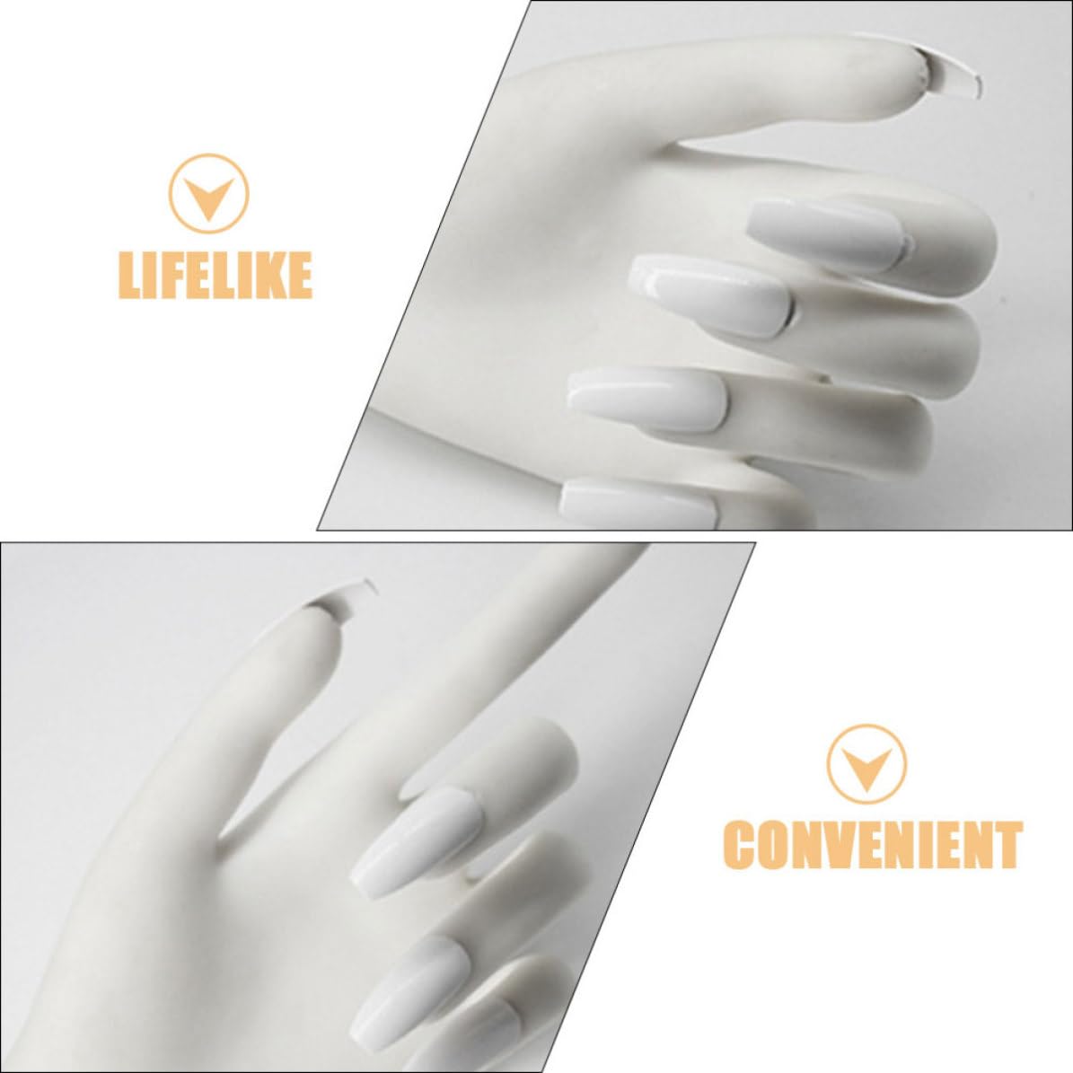 Mano de Práctica para Uñas Acrílicas de Plástico Blanco, Modelo Flexible para Aprendizaje y Enseñanza de Manicura, Adecuado para Principiantes y Profesionales