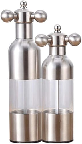 Molinillo de sal y pimienta, grifo manual de acero inoxidable con asa, grosor ajustable recargable, para el hogar, restaurante, barbacoa, plata, 2