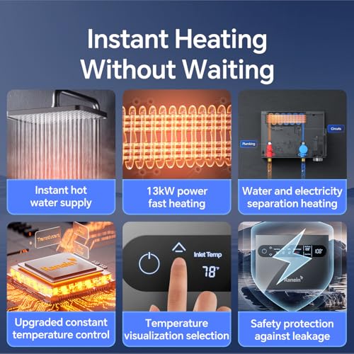 Image of Ranein 13kW Tankless Electric Water Heater, 240V on Demand Instant Endless Water Heater with LED Temperature Display, Up to 3.1 GPM