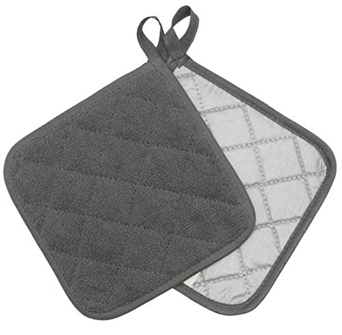 Cotton Pot Holders Cotton Made Machine Washable Heat Resistant Everyday Kitchen Basic Terry Pot Holder, Hot Pads, Trivet For Cooking And Baking Set Of 4 (Grey) #TOP3