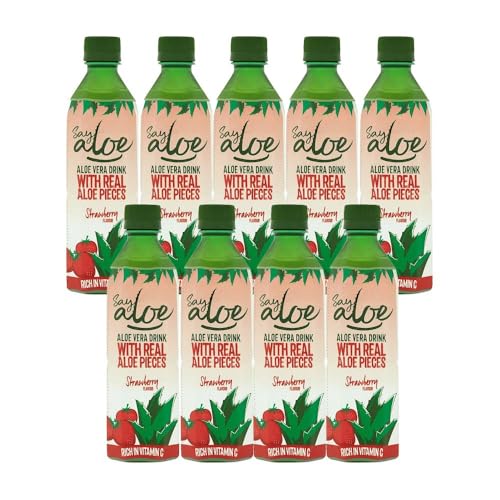 Grace Aloe Vera Strawberry Drink 500ml x 9 Natural Berry Flavour Real Aloe Pieces Hydrating Juice Beverage with Welari Thank You Card | (9pack)