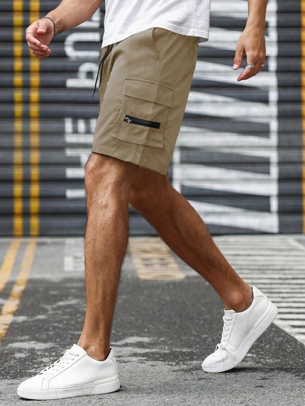 Image of SMOWKLY Men's Cotton Casual Relaxed Regular Fit Camo Cargo Shorts || Drawstring & Elastic Waist Multi Pocket Summer Beach Hiking Outdoor Work Half Pant